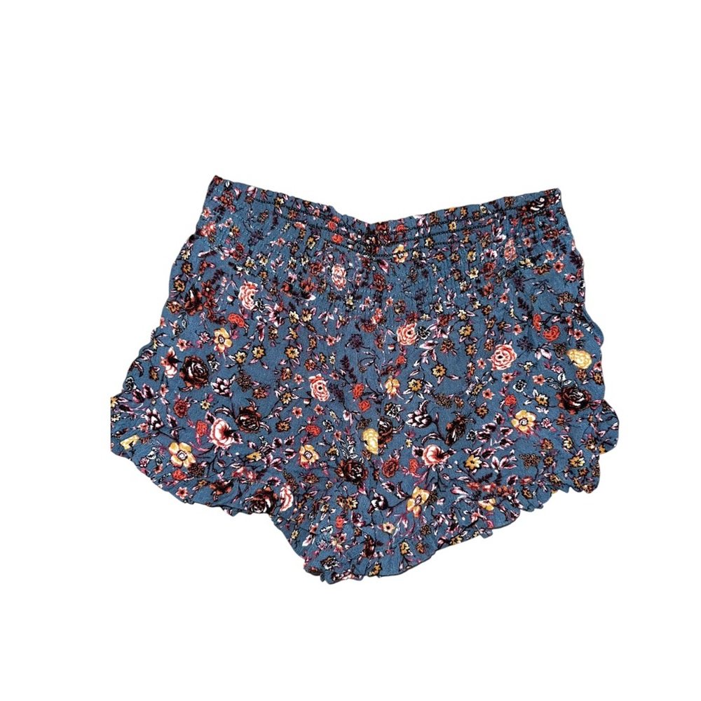 Sky and Sparrow Boho Blue Floral Ruffle Hem Shorts - Picture 2 of 3